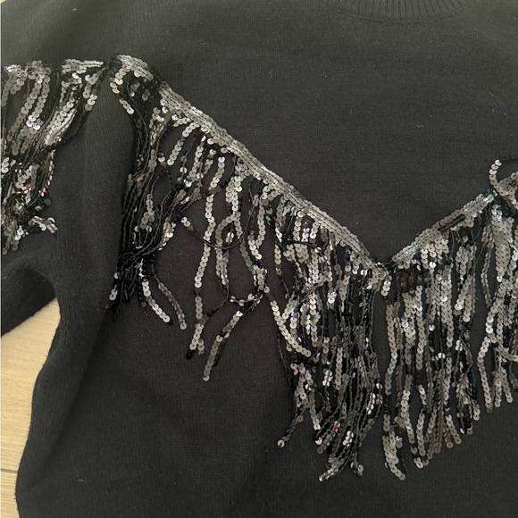 VICI Western Glam Knit Fringe Sequin Sweater Pullover in Black - XL - Picture 4 of 5